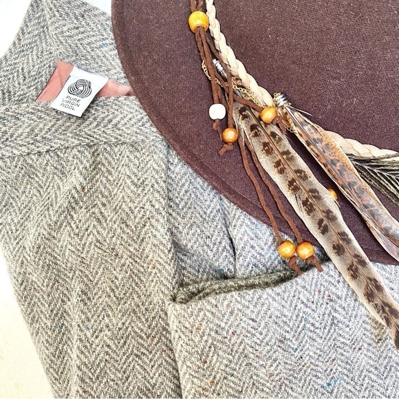 Vintage Dresses & Skirts - Herringbone PURE VIRGIN WOOL vintage skirt w cottage prairie cabin core vibe
